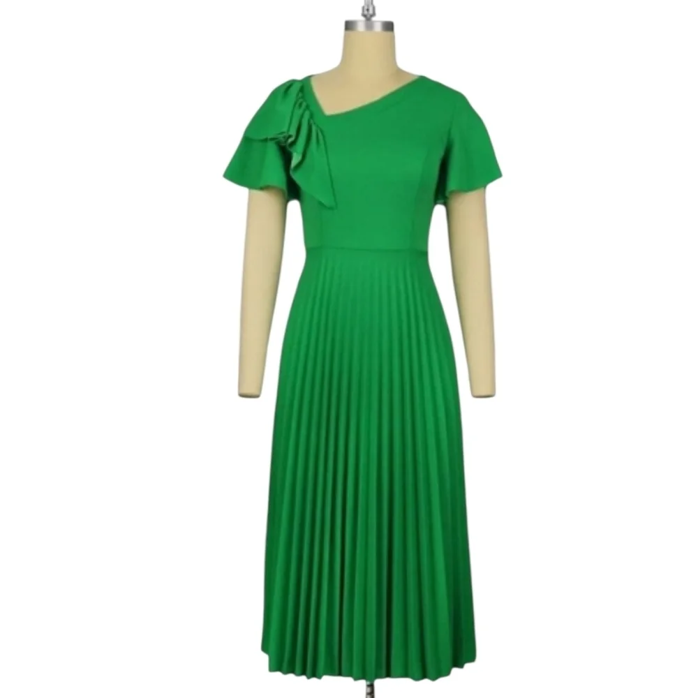 AOMEI - Medium Spring Asymmetrical Green Pleated Dress - Picture 16 of 16